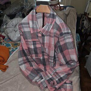 New Pink/Gray/White Flannel Shirt SZ XXL